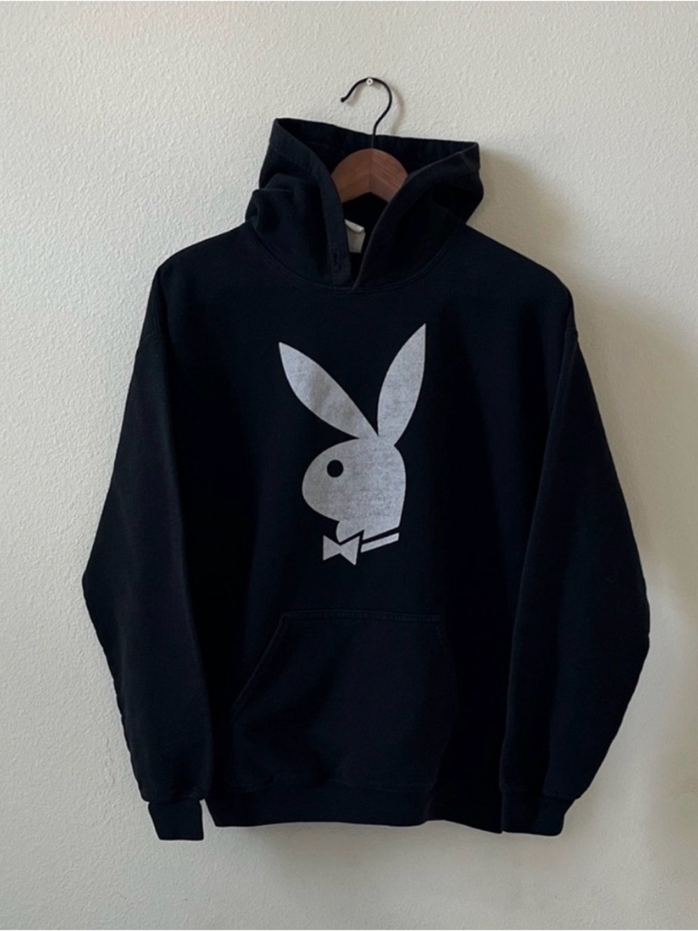 Gildan Black Hoodie with White Playboy Logo